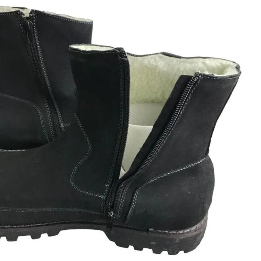 MUK LUKS‎ Boots Mens 11 Black Ankle Faux Suede Shearling Lined Zipper Lug Sole